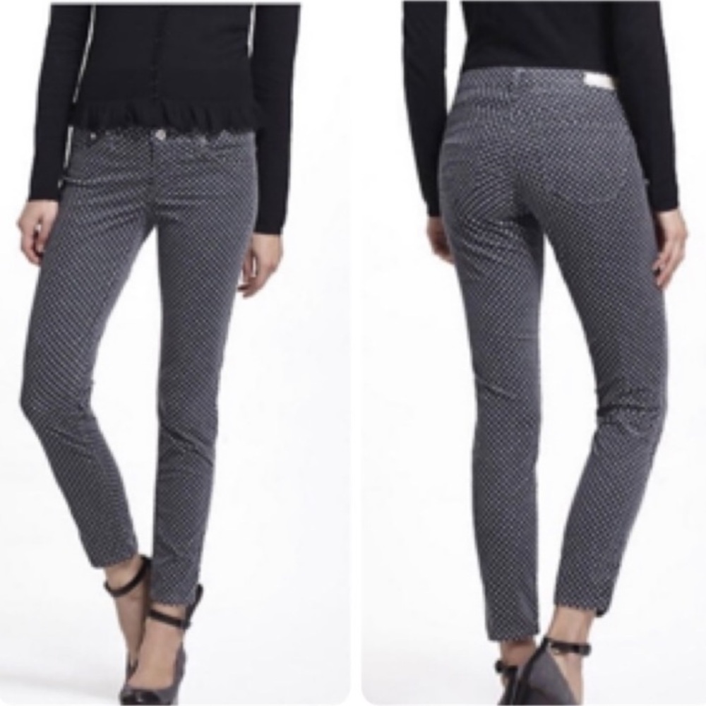 AG The Stevie Ankle Slim Straight Leg Gray Polka Dot Velvet Pants Size 27
